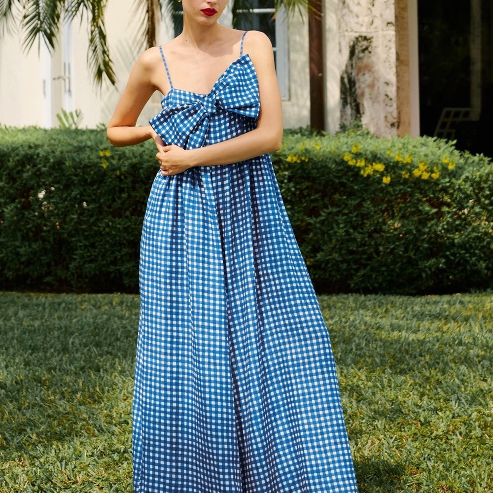 Anthropologie Blue Gingham Wide Leg Jumpsuit